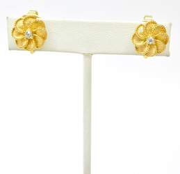 VNTG Crown Trifari Gold Tone Insect Leaf Brooch & Floral Rhinestone Earrings 29g alternative image