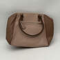 Womens Brown Leather Inner Pockets Bottom Stud Double Handle Zip Tote Bag image number 2