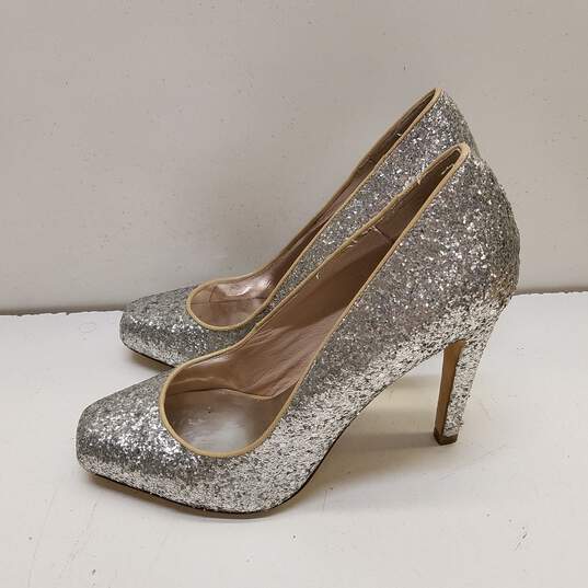 ABS Allen Schwartz Glitter Platform Heels Silver 8.5 image number 5