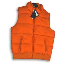 NWT Tommy Hilfiger Mens Orange Sleeveless Mock Neck Full-Zip Puffer Vest Size XL