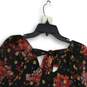 Womens Red Gold Floral Sheer Long Sleeve V-Neck Pullover Blouse Top Size XL image number 4