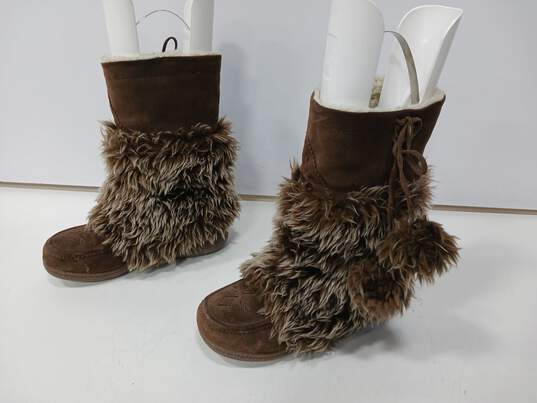 Skechers Women's Somethin' Else Brown Faux Fur Sherpa Lined Boots Size 8.5 image number 3