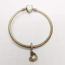 Pandora ALE 925 Sterling Silver Heart Charm Bangle Bracelet 11.6g alternative image