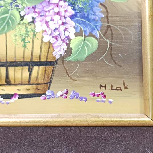 Painting of Grape Vine In Basket Signed By M.Lak In Wooden Frame image number 4