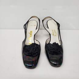 VTG Aaron's Palizzo Slingback Black Iridescent Glossy Leather Pumps  Size 7 alternative image