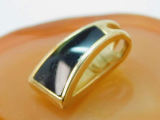 14K Gold Onyx & Mother of Pearl Shell Curved Loop Reversible Pendant 3.8g image number 3