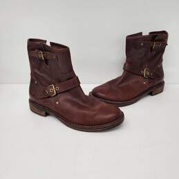 UGG WM's Fabrizia Brown Leather Side Zip Buckle Boots Size 8