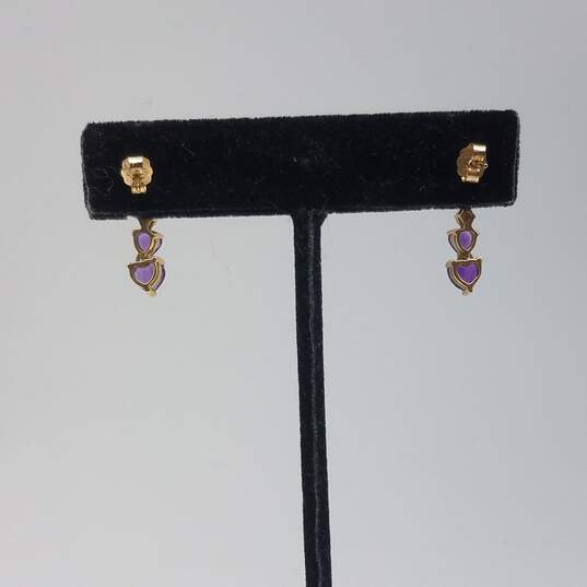 10k Gold Diamond Amethyst Heart Dangle Earrings 1.8g image number 2