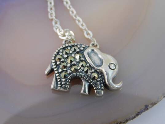Sterling Silver Marcasite Elephant Floral Jewelry 21.9g image number 4