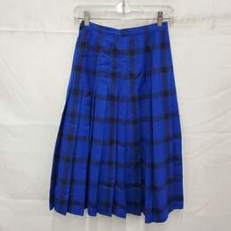 VTG Pendleton Blue Plaid Knee Length 100% Virgin Wool Pleated Skirt Size 6 alternative image