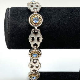 Designer Brighton Two-Tone Blue Crystal Stone Engraved Link Chain Bracelet
