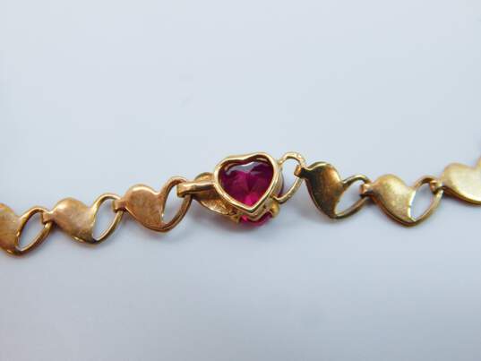 10K Yellow Gold Faceted Ruby Hearts Linked Chain Bracelet 3.0g image number 6