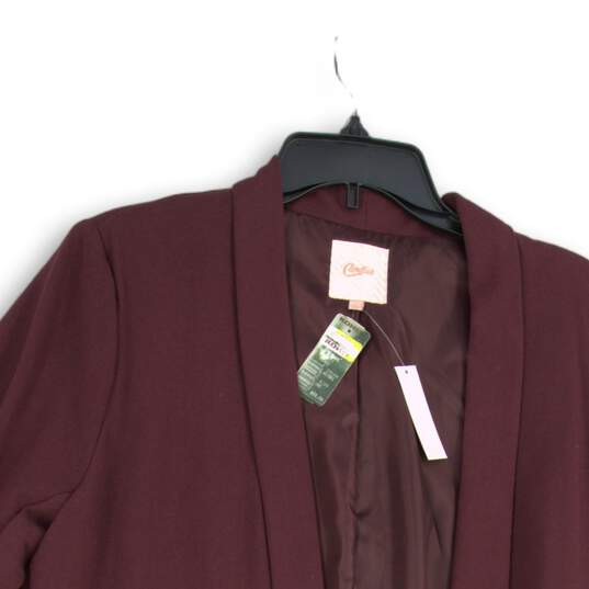 NWT Candie's Womens Maroon Shawl Lapel 3/4 Sleeve Open Front Blazer Size L image number 3