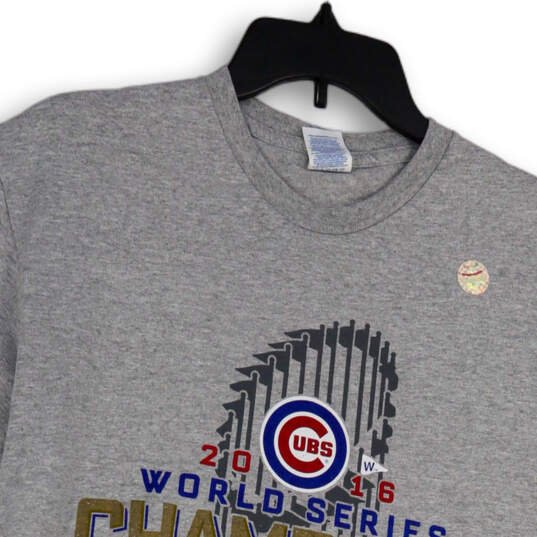 Buy the Womens Gray Chicago Cubs 2016 World Series Champions MLB T-Shirt  Size L