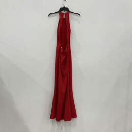 Womens Red Sleeveless Halter Neck Backless Midi A-Line Dress Size 2 alternative image