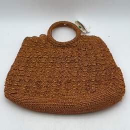 NWT Saks Fifth Avenue Womens Gold Hand Crocheted Knit Round Top Handle Handbag alternative image
