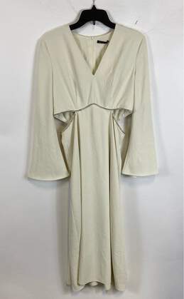 NWT Motf Shein Womens Off White Long Sleeve V-Neck Back Zip Maxi Dress Sz Medium