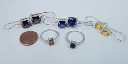 Contemporary Sterling Silver Multi Color Square CZ Rings & Earrings 21.1g alternative image