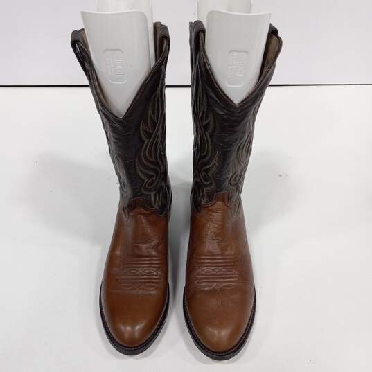 Men's Brown Leather Cowboy Boots Size 10.5 image number 3