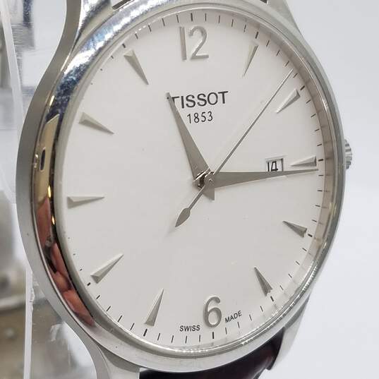 Men's Tissot 42mm WR 30M White Silver Tone Dial Date Stainless Steel Watch image number 4