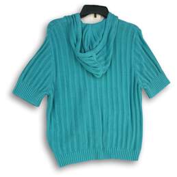 NWT Sonoma Womens Blue Knitted Short Sleeve Full-Zip Hooded Sweater Size XL alternative image