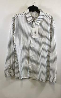 NWT Frame Mens White Pinstripe Classic Long Sleeve Collared Dress Shirt Size M