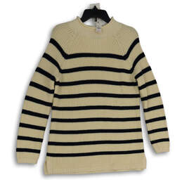 NWT Womens Cream Blue Striped Knitted Long Sleeve Pullover Sweater Size PL