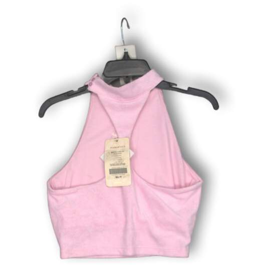 NWT Fabletics Womens Cropped Tank Top Terry Built In Bra Mock Neck Pink Size M image number 2