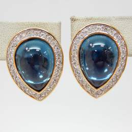 DS Co Daniel Swarovski Blue & Clear Rhinestone Gold Tone Clip On Earrings 21.3g alternative image