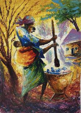 Lot of 2 Prints Dancing Time & Yam Pounding African Folk Art alternative image