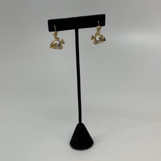Designer Juicy Couture Gold-Tone Crystal Stone Fish Shape Dangle Earrings image number 1