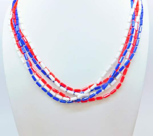 Vintage Americana Mod Flower Red White & Blue Jewelry 69.0g image number 2