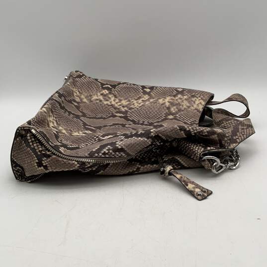 Michael Kors Womens Beige Black Leather Snakeskin Adjustable Strap Crossbody Bag image number 5