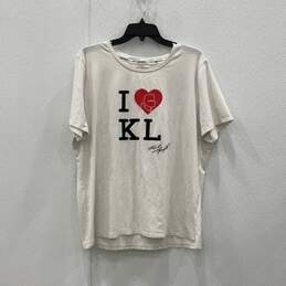 Karl Lagerfeld Womens White Round Neck Short Sleeve Pullover T-Shirt Size XL