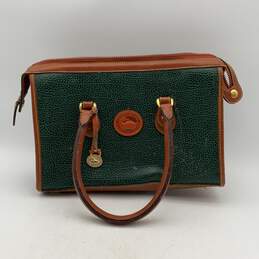 Dooney And Bourke Womens Top Handle Handbag Inner Pockets Brown Green Leather