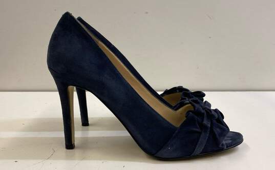 Enzo Angiolini Eamielee Blue Suede High Open Toe Heels sz 6.6 image number 1