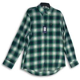 NWT Chaps Mens Green Navy Blue Plaid Long Sleeve Button-Up Shirt Size Large