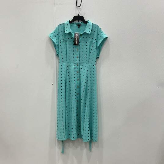 NWT Nina Leonard Womens Multicolor Short Sleeve Long Midi Shirt Dress Size XL image number 1