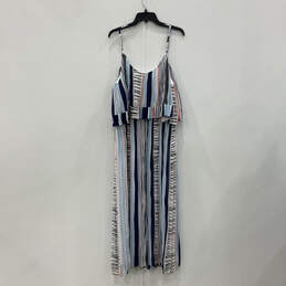 NWT Womens White Blue Striped Pleated Sleeveless Maxi Dress Size 18/20