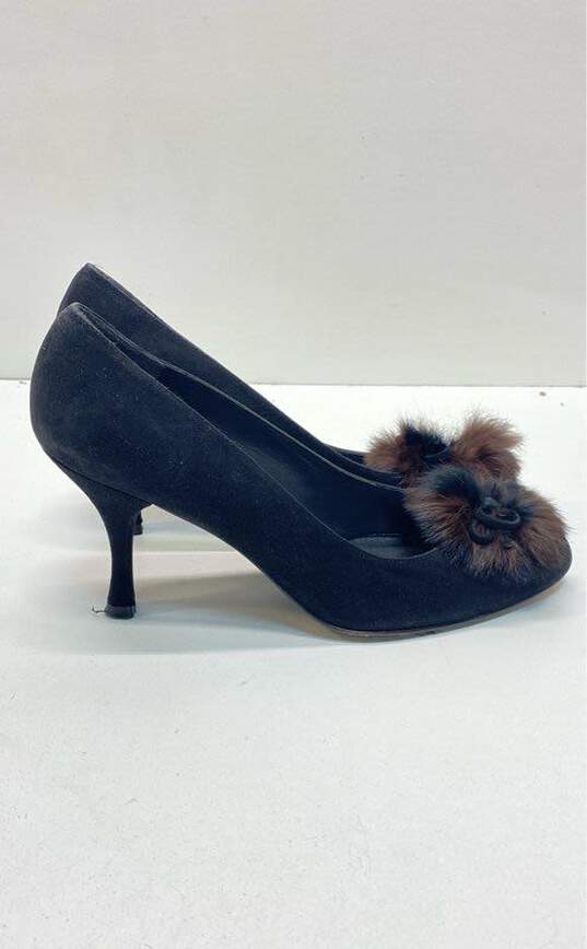 Stuart Weitzman Suede Fuzzy Toe Heels Black 9.5 image number 1