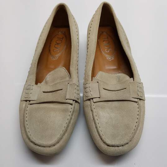 Men's TOD'S Gommino Beige Suede Bubble Loafers Size 6 w/ COA image number 2