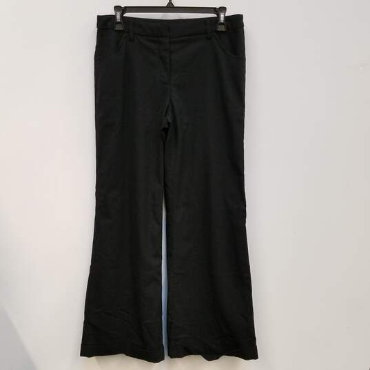 Buy the Womens Black Flat Front Slash Pockets Wide-Leg Dress Pants