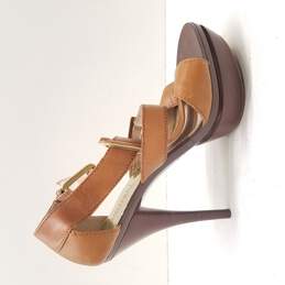 Michael Kors Women's Tan T-Strap Leather Platform Heels Size 5.5