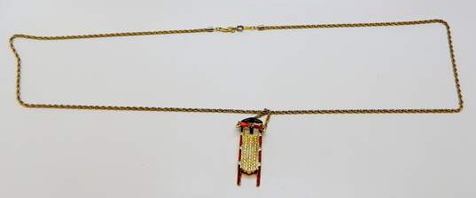 VNTG Gold Tone Swarovski Crystal Pave & Enamel Sled Pendant Necklace image number 2