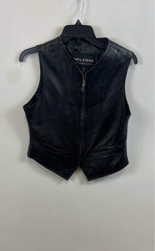 Wilsons Leather Womens Black Leather Pockets Full-Zip Biker Vest Jacket Size M image number 1