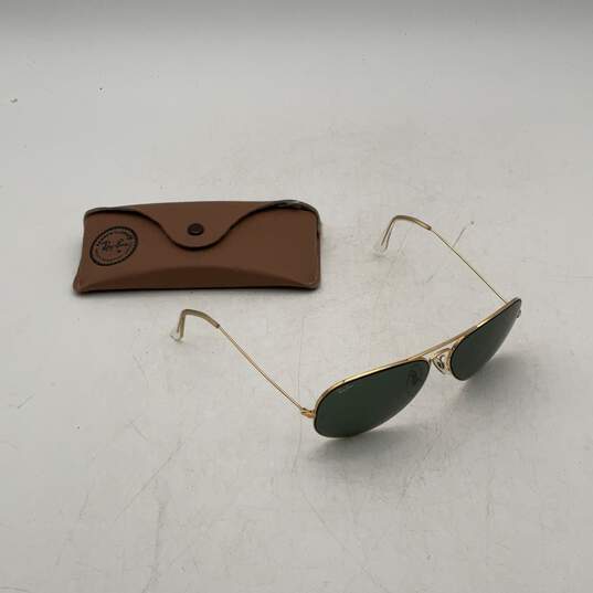 Ray-Ban Mens Gold Full-Frame Green Lens Aviator Sunglasses With Beige Case image number 1