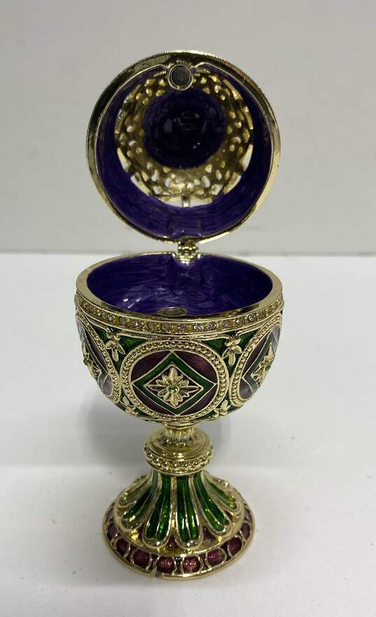 Faberge Style Egg Decorative Trinket Box 5 in Tall Emerald Enamel Egg image number 6