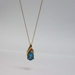 10k Gold Diamond Blue Gemstone Pendant Necklace 1.6g