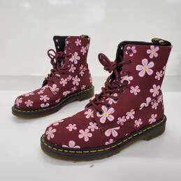 Dr. Martens Women's Page Meadow 8-Eye Floral Print Burgundy Canvas Boot Size 8
