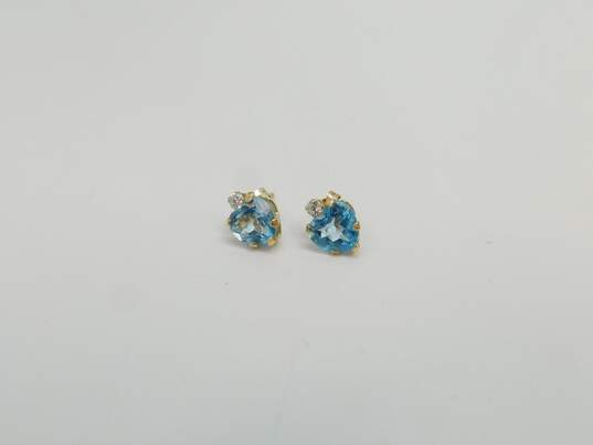 10K Yellow Gold Blue Topaz Heart & CZ Stud Earrings 0.8g image number 2